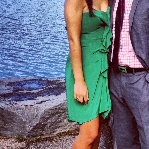 Green BCBG strapless sweetheart mini dress with front ruffle - Picture 2 of 2